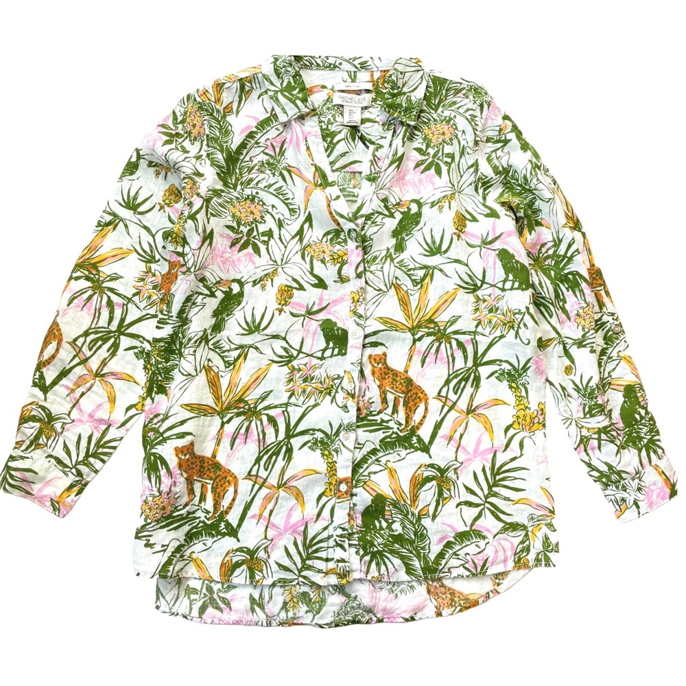 Women’s Tropical Print Button-Up Shirt 100% Linen